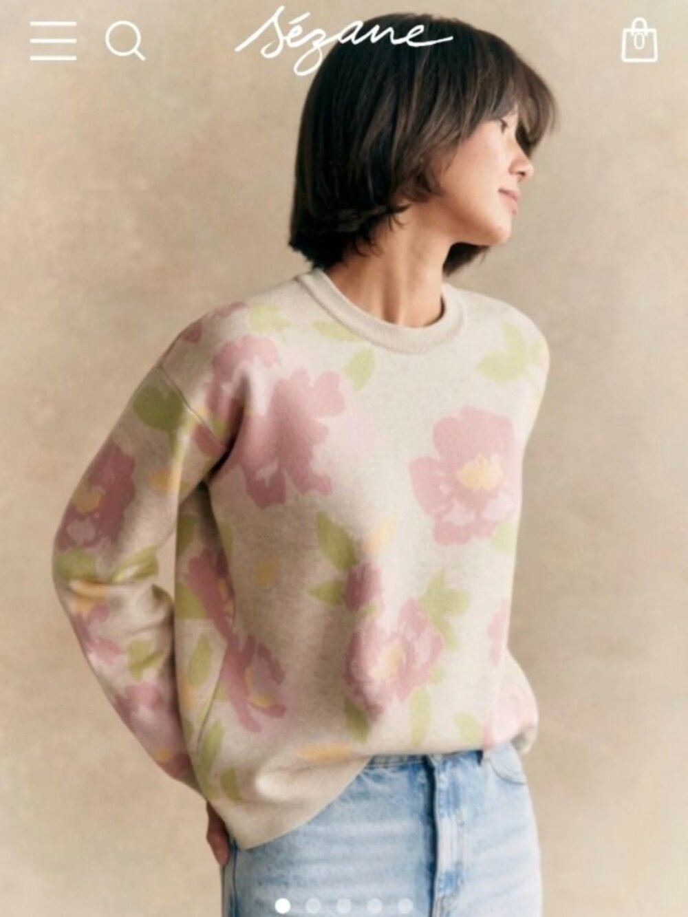 Sezane Beatrice 100% Merino Wool Sweater in "Pastel Flowers"